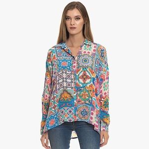 Tolani Kennedy Drop Shoulder Button Down Top in Tiles Print